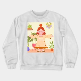 Plant Mom Cute Girl Illustration Crewneck Sweatshirt